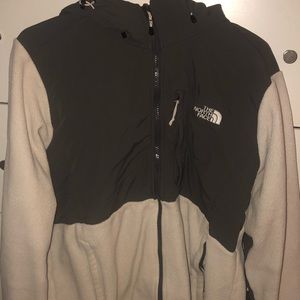 North Face Denali hooded jacket - white/grey XL